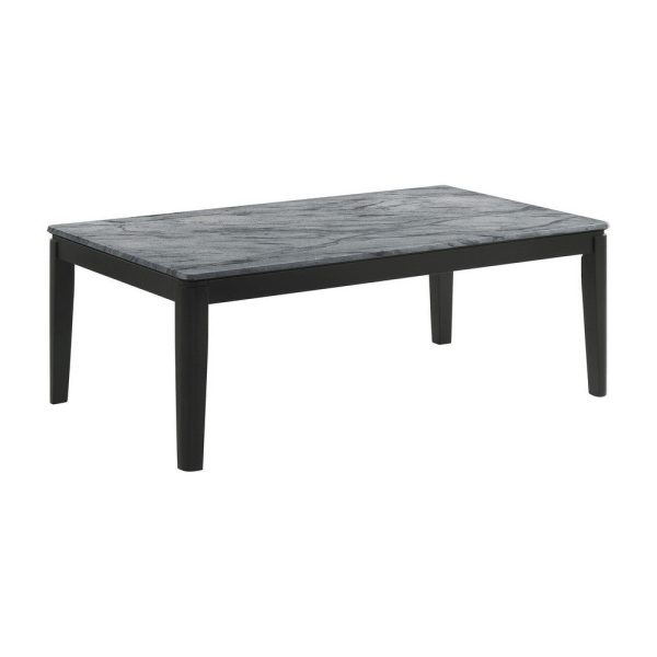 Kyo 47 Inch Coffee Table, Gray Faux Marble Top, Sandy Texturing, Black Legs By Casagear Home on Sale - Image 2