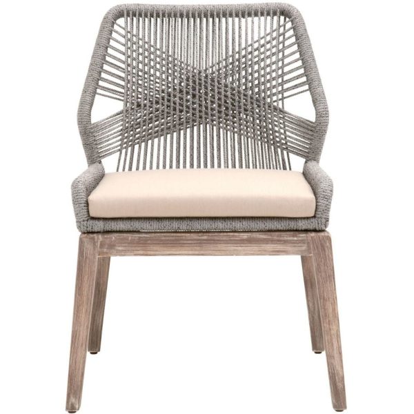 Dining Chair with Woven Rope Back, Set of 2, Gray and Brown By Casagear Home Online Sale - Image 3