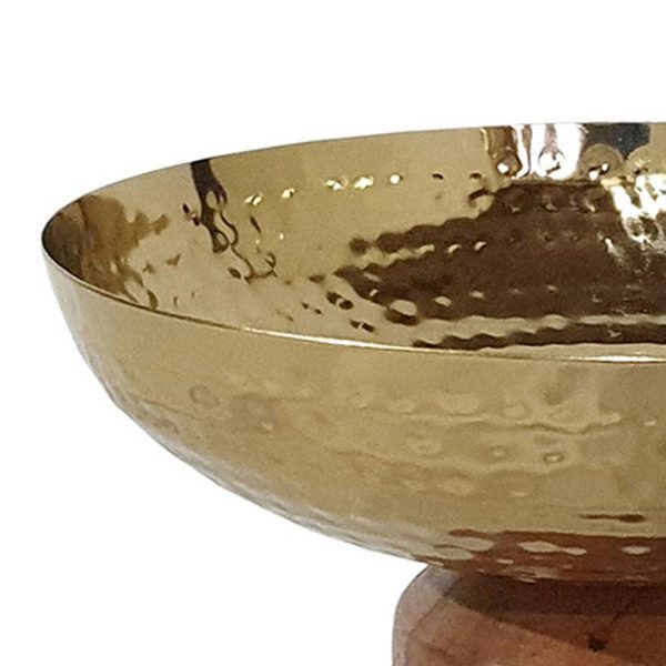 Roe 8 Inch Small Acacia Wood Table Bowl, Steel, Decorative, Gold and Brown By Casagear Home Online Hot Sale - Image 4