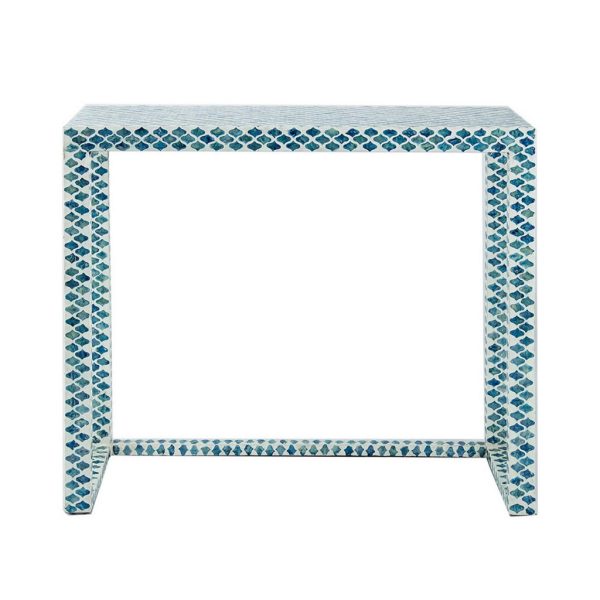36 Inch Accent Console Table, Capiz Shell Inlay, Rectangular, Blue By Casagear Home Fashion - Image 3