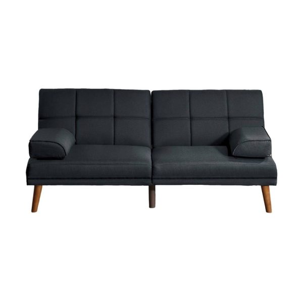 Gina 71 Inch Adjustable Futon Sofa Bed, Square Tufted, Tapered Legs, Black By Casagear Home Discount