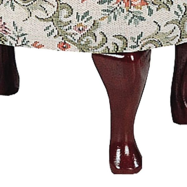 16 Inch Vintage Accent Footstool, Floral Motif Fabric, Merlot Cabriole Legs By Casagear Home Online now - Image 3