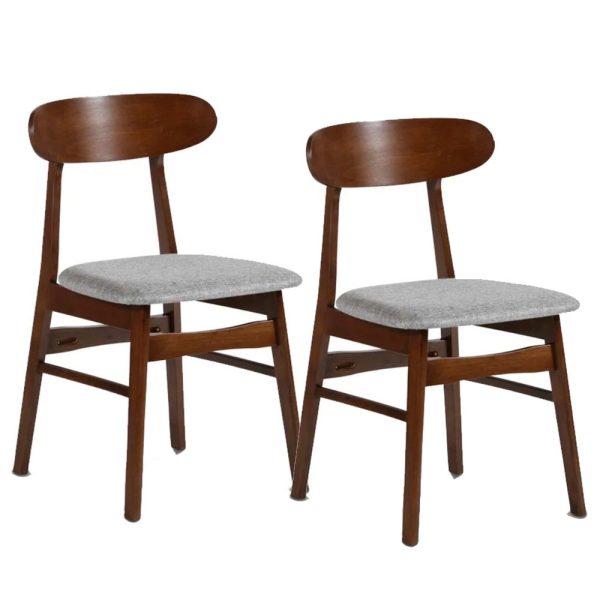 Bev 20 Inch Set of 2 Dining Chairs, Gray Cushions, Dark Brown Rubberwood By Casagear Home Hot on Sale - Image 2