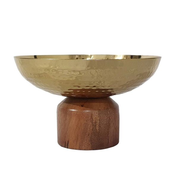 Roe 8 Inch Small Acacia Wood Table Bowl, Steel, Decorative, Gold and Brown By Casagear Home Online Hot Sale - Image 2