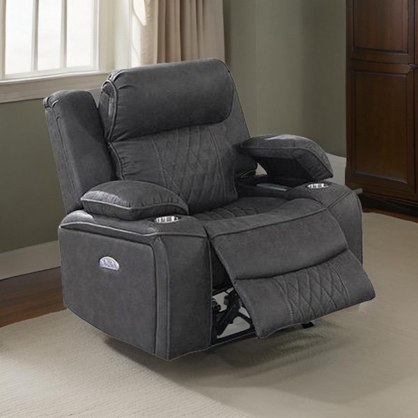 Xiu 38 Inch Power Recliner Chair, USB Port, Storage, Gray Faux Leather By Casagear Home Online Sale