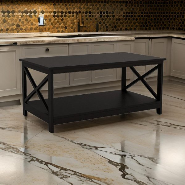 Hep 40  Coffee Table, 1 Shelf, Crossed Accent Frame, Black By Casagear Home Cheap