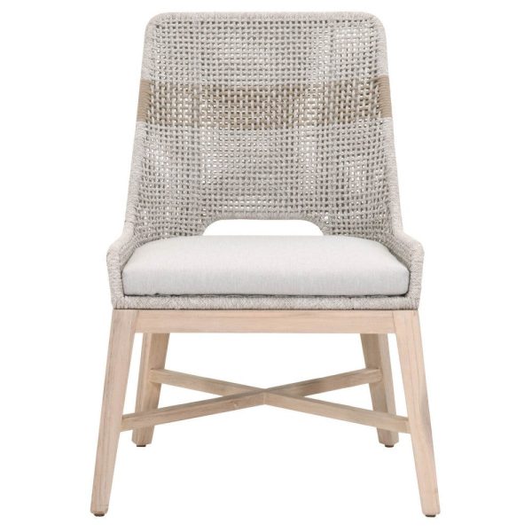 Wooden Dining Chairs with Interwoven Rope Pattern Backrest, Brown and Gray, Set of Two By Casagear Home Online now - Image 2