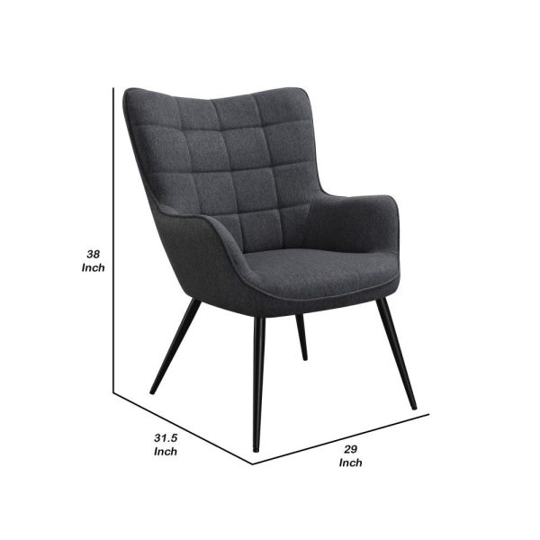 Liz 29 Inch Retro Accent Armchair, Grid Tufted Wingback, Gray Woven Fabric By Casagear Home Online - Image 5