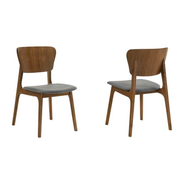 Kalie 24 Inch Dining Chair Set of 2, Charcoal Fabric Seat, Walnut Brown By Casagear Home Sale - Image 2