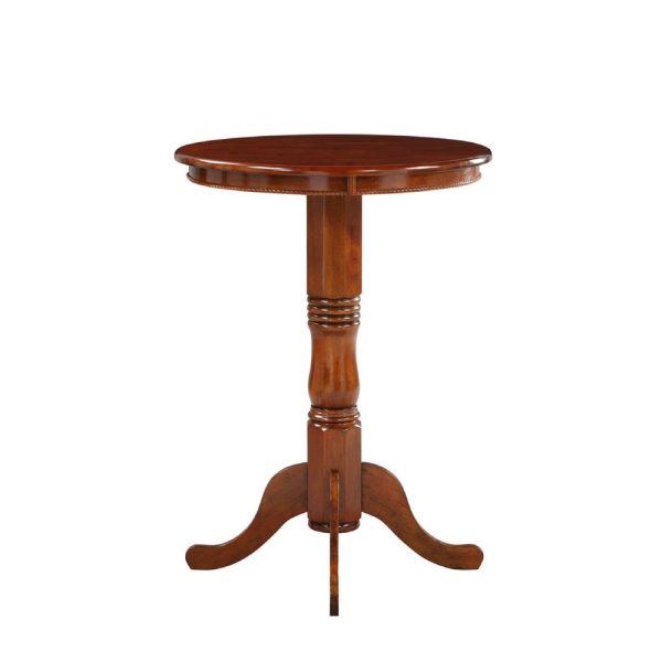 32 Inch Round Pub Bar Table, Classic Turned Pedestal, MDF Wood, Walnut Brown By Casagear Home For Discount - Image 2