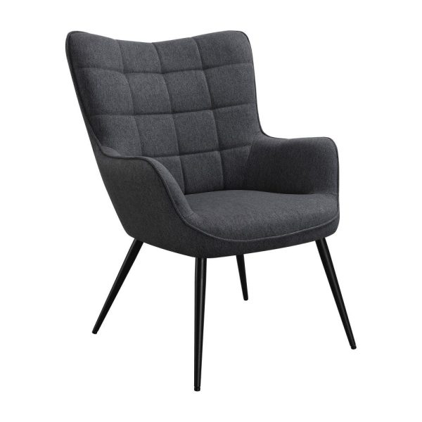 Liz 29 Inch Retro Accent Armchair, Grid Tufted Wingback, Gray Woven Fabric By Casagear Home Online