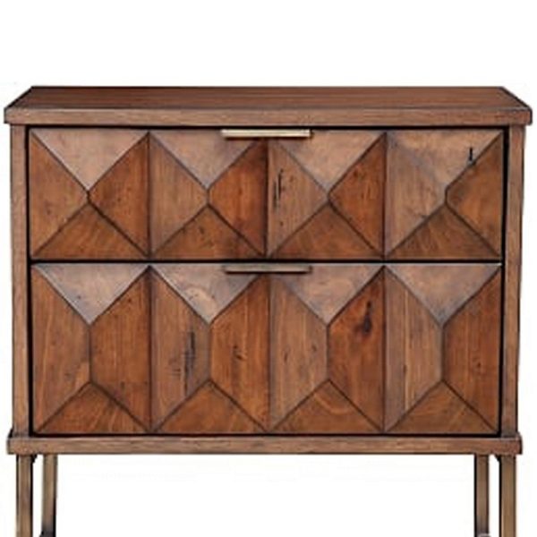 2 Drawer Nightstand with Honeycomb Design and Metal Legs, Brown By Casagear Home Hot on Sale - Image 4