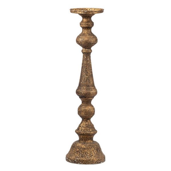 Mia 24 Inch Pillar Candle Holder, Antique Brass Metal, Turned Pedestal By Casagear Home Online now