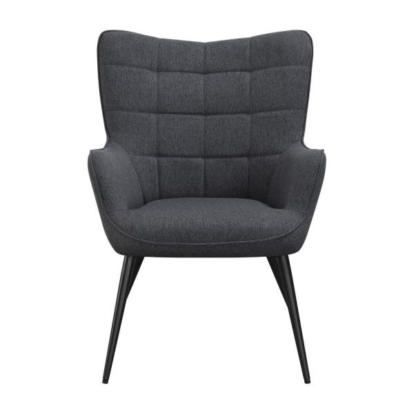 Liz 29 Inch Retro Accent Armchair, Grid Tufted Wingback, Gray Woven Fabric By Casagear Home Online - Image 2