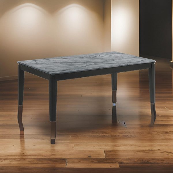 Kyo 47 Inch Coffee Table, Gray Faux Marble Top, Sandy Texturing, Black Legs By Casagear Home on Sale