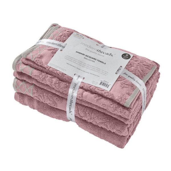 Noa 6 Piece Soft Egyptian Cotton Towel Set, Solid Damask Pattern, Purple By Casagear Home Cheap - Image 2