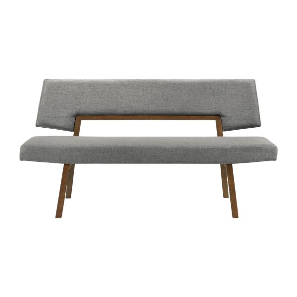 Yumi 63 Inch Dining Bench, Seat and Back with Charcoal Fabric, Walnut  By Casagear Home Hot on Sale - Image 2