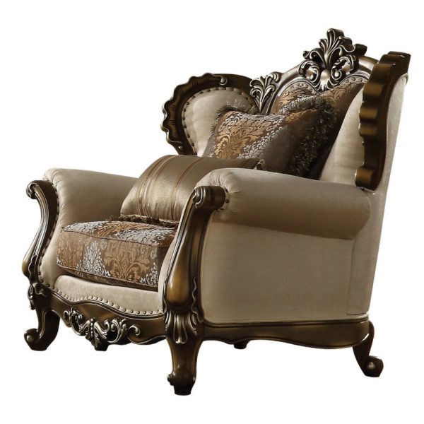 Fabric Upholstered Chair with 2 Pillows in Antique Oak Brown By Casagear Home Online Sale - Image 2