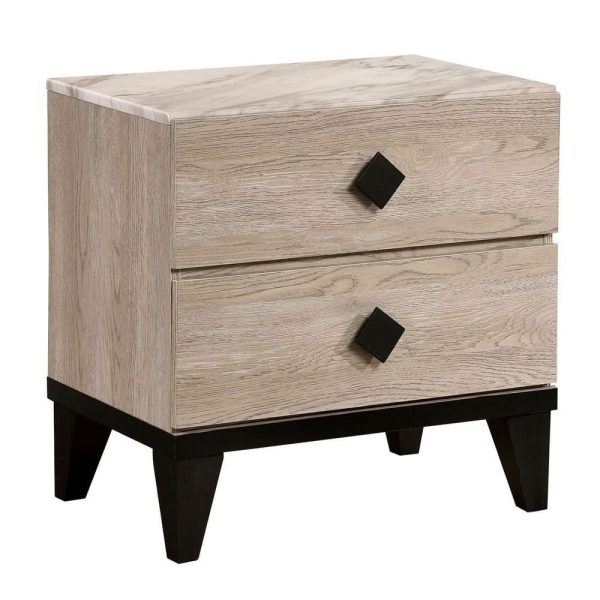 2 Drawer Wooden Nightstand with Grains and Angled Legs, Cream By Casagear Home Online