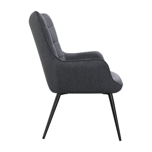 Liz 29 Inch Retro Accent Armchair, Grid Tufted Wingback, Gray Woven Fabric By Casagear Home Online - Image 3