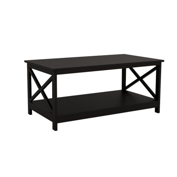 Hep 40  Coffee Table, 1 Shelf, Crossed Accent Frame, Black By Casagear Home Cheap - Image 2