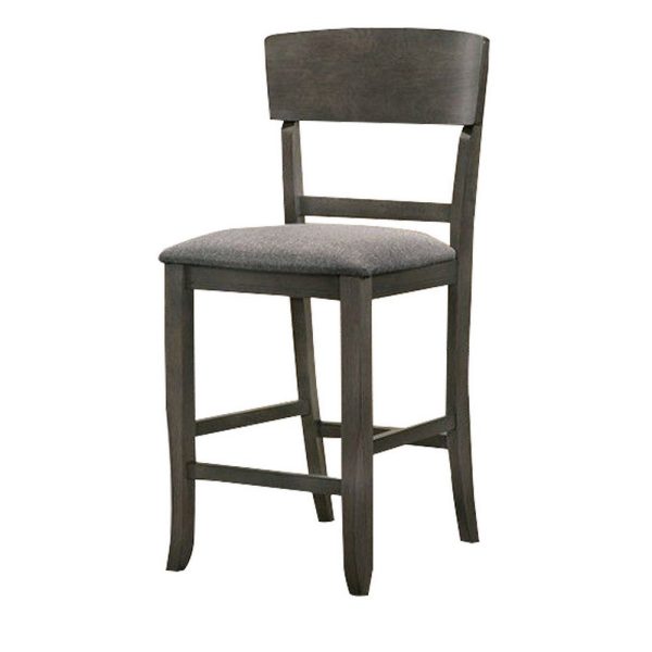Wooden Counter Height Chair with Curved Back, Set of 2, Charcoal Gray By Casagear Home Fashion - Image 3