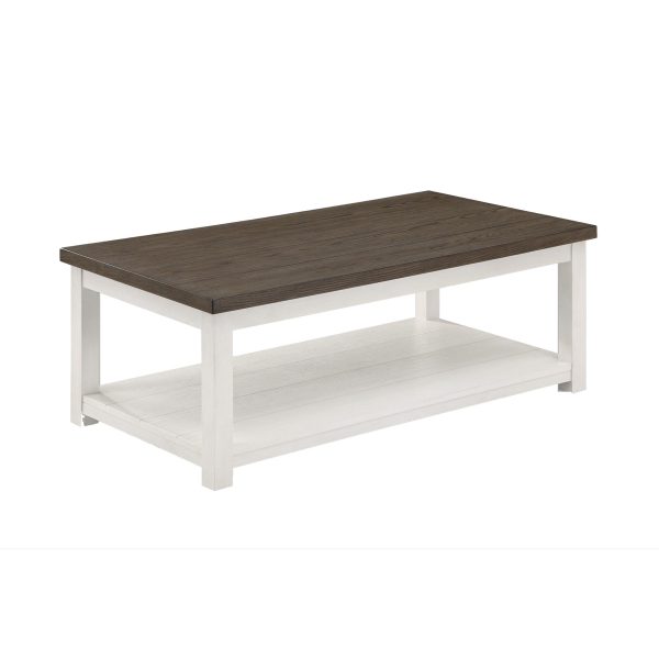 Mon 48  Coffee Table, Bottom Shelf, Brown Top, White Frame By Casagear Home on Sale