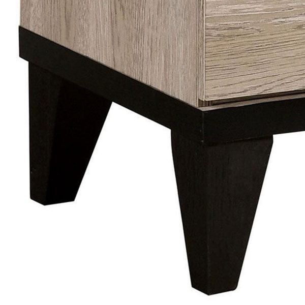 2 Drawer Wooden Nightstand with Grains and Angled Legs, Cream By Casagear Home Online - Image 2