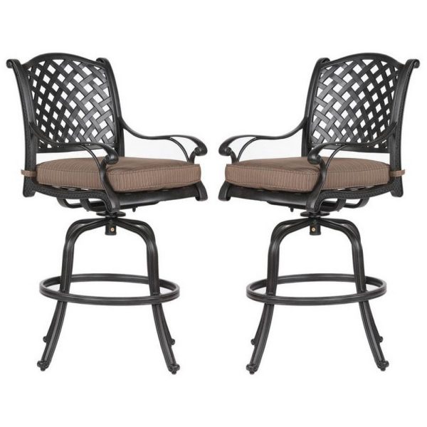 49 Inch Zoe Swivel Outdoor Bar Stool, Set of 2, Black and Brown By Casagear Home For Discount