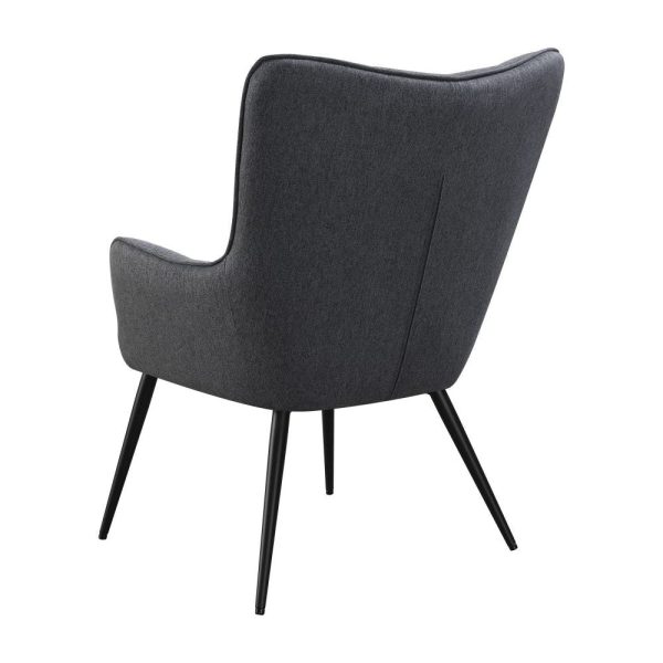 Liz 29 Inch Retro Accent Armchair, Grid Tufted Wingback, Gray Woven Fabric By Casagear Home Online - Image 4