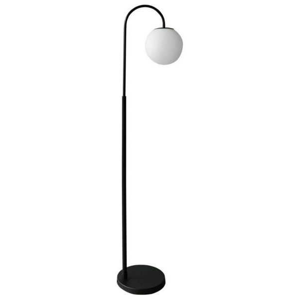 Ashley 63 Inch Modern Metal Floor Lamp, Frosted Glass Globe Shade, Black, White Fashion