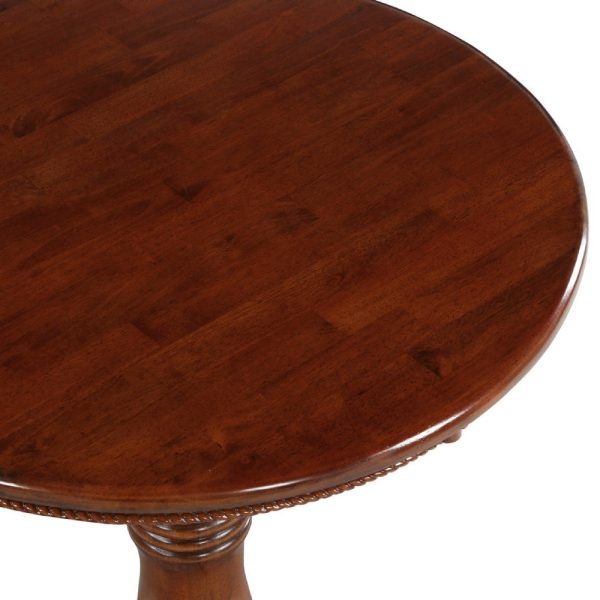 32 Inch Round Pub Bar Table, Classic Turned Pedestal, MDF Wood, Walnut Brown By Casagear Home For Discount - Image 3
