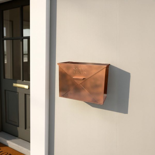 Envelope Shaped Wall Mount Metal Mail Box, Copper By Casagear Home For Cheap