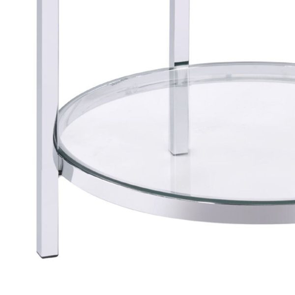 End Table with Round Faux Marble Top and Glass Shelf, Black By Casagear Home Cheap - Image 5