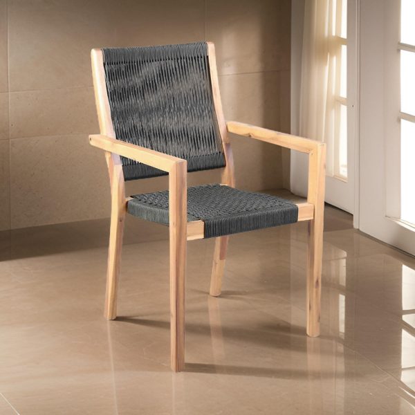 27 Inch Wood Outdoor Dining Side Chair, Fishbone Weave, Set of 2, Black By Casagear Home Fashion
