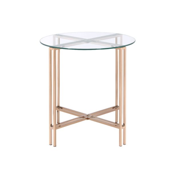 23  Round Metal X-Base Glass Top End Table, Gold By Casagear Home - BM209588 For Cheap - Image 2