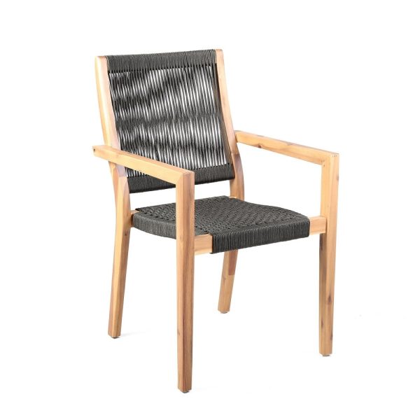 27 Inch Wood Outdoor Dining Side Chair, Fishbone Weave, Set of 2, Black By Casagear Home Fashion - Image 3