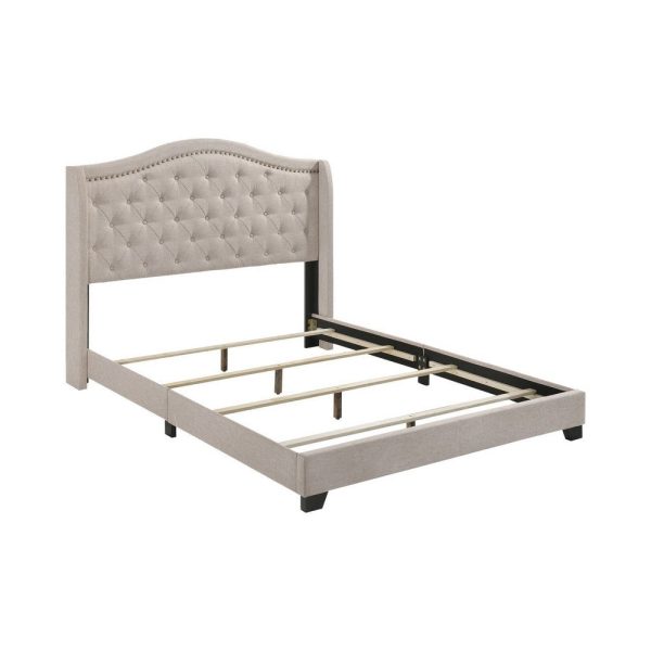 Queen Size Bed, Beige Fabric Upholstered, Camel Back, Button Tufted By Casagear Home Online now - Image 3