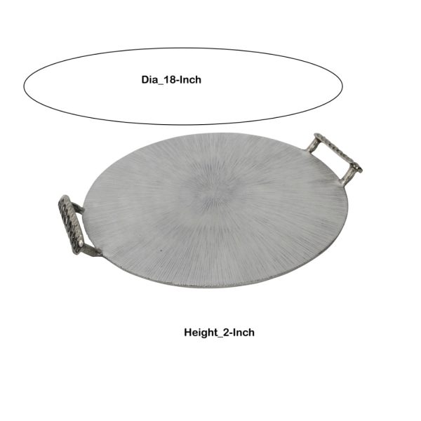 18 Inches Round Metal Frame Tray with Handles, Silver By Casagear Home Discount - Image 5